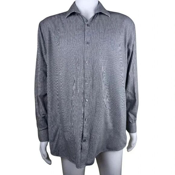 Kenneth ColeβReaction Large Slim Fit Men's Houndstooth Button Up Long Sleeve Top - Picture 8 of 11